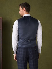 Bright Blue Tailored Fit Nova Fides Italian Wool Rich Check Trimmed Suit Waistcoat - Image 3 of 5