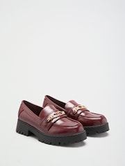 Lipsy Burgundy Red Faux Leather Hardware Trim Standard Fit Chunky Workwear Loafer - Image 2 of 5