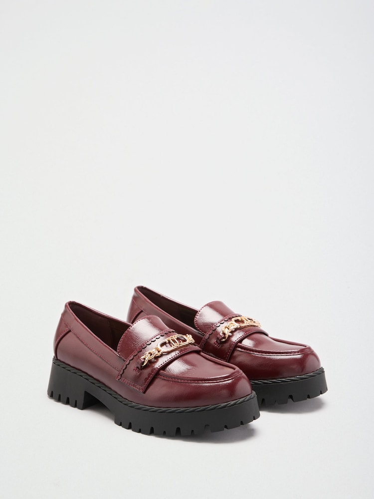 Lipsy Burgundy Red Faux Leather Hardware Trim Standard Fit Chunky Workwear Loafer - Image 2 of 5 Lipsy Burgundy Red Faux Leather Hardware Trim Standard Fit Chunky Workwear Loafer - Image 2 of 5