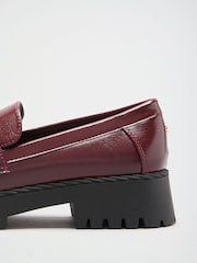 Lipsy Burgundy Red Faux Leather Hardware Trim Standard Fit Chunky Workwear Loafer - Image 3 of 5