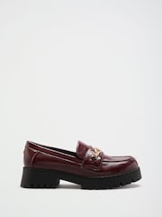 Lipsy Burgundy Red Faux Leather Hardware Trim Standard Fit Chunky Workwear Loafer - Image 4 of 5