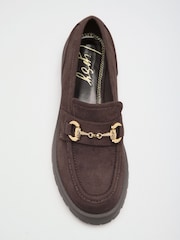 Lipsy Chocolate Brown Faux Suede Chunky Cleated Slip On Snaffle Trim Casual Loafers - Image 1 of 4