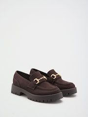 Lipsy Chocolate Brown Faux Suede Chunky Cleated Slip On Snaffle Trim Casual Loafers - Image 2 of 4