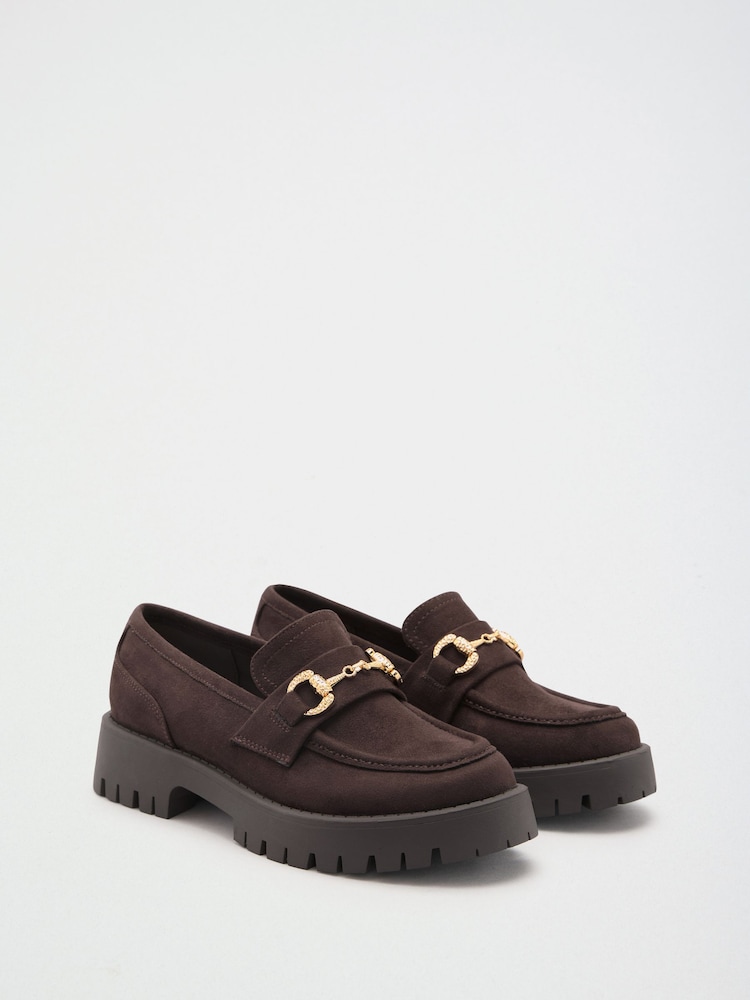 Lipsy Chocolate Brown Faux Suede Chunky Cleated Slip On Snaffle Trim Casual Loafers - Image 2 of 4 Lipsy Chocolate Brown Faux Suede Chunky Cleated Slip On Snaffle Trim Casual Loafers - Image 2 of 4