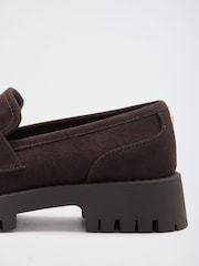 Lipsy Chocolate Brown Faux Suede Chunky Cleated Slip On Snaffle Trim Casual Loafers - Image 3 of 4