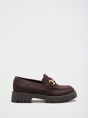 Lipsy Chocolate Brown Faux Suede Chunky Cleated Slip On Snaffle Trim Casual Loafers - Image 4 of 4