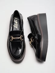 Lipsy Black Patent Wide Fit Snaffle Trim Wedge Platform Slip On Loafers - Image 1 of 5