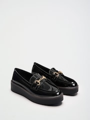Lipsy Black Patent Wide Fit Snaffle Trim Wedge Platform Slip On Loafers - Image 2 of 5