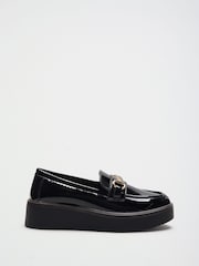 Lipsy Black Patent Wide Fit Snaffle Trim Wedge Platform Slip On Loafers - Image 4 of 5