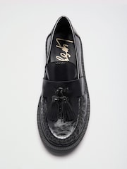 Lipsy Black Faux Leather  Tassle Detail Chunky Smart Loafers - Image 2 of 5