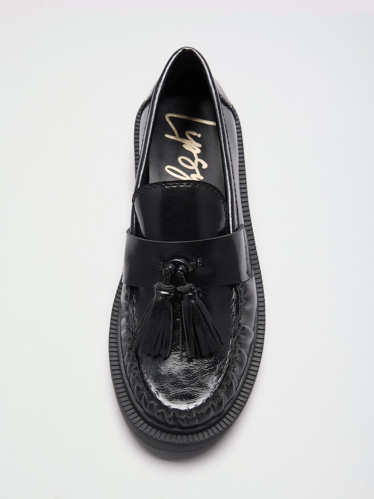 Lipsy Black Faux Leather Tassle Detail Chunky Smart Loafers - Image 2 of 5 Lipsy Black Faux Leather Tassle Detail Chunky Smart Loafers - Image 2 of 5
