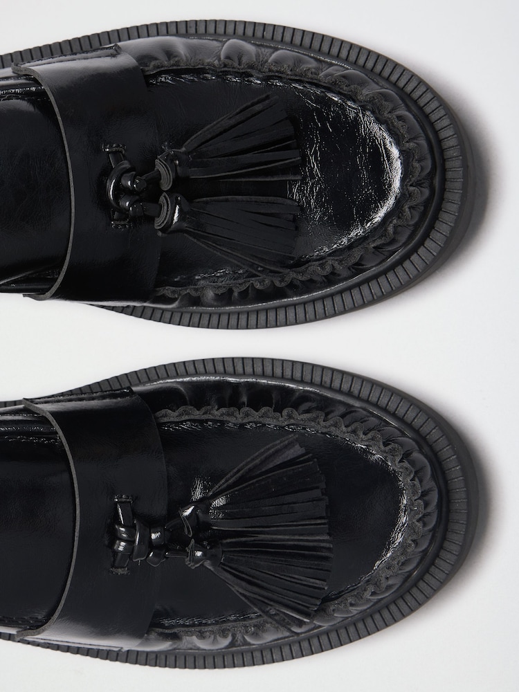 Lipsy Black Faux Leather Tassle Detail Chunky Smart Loafers - Image 5 of 5 Lipsy Black Faux Leather Tassle Detail Chunky Smart Loafers - Image 5 of 5