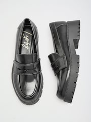 Lipsy Black Faux Leather Wide Fit Chunky Workwear Loafer - Image 1 of 5