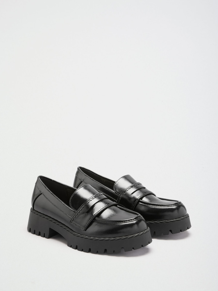 Lipsy Black Faux Leather Wide Fit Chunky Workwear Loafer - Image 2 of 5
