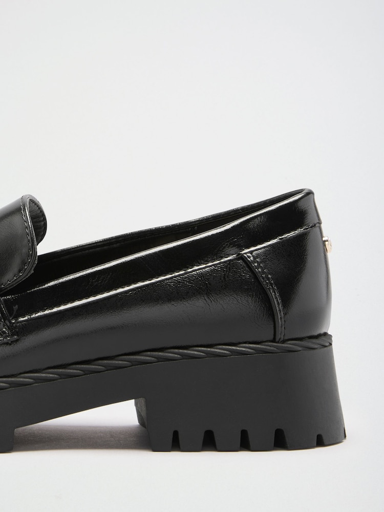 Lipsy Black Faux Leather Wide Fit Chunky Workwear Loafer - Image 5 of 5