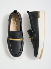 Lipsy Black Faux Leather Standard Fit Platform Chunky Casual Slip On Loafer Style Trainer - Image 1 of 5