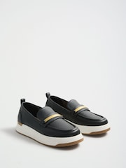 Lipsy Black Faux Leather Standard Fit Platform Chunky Casual Slip On Loafer Style Trainer - Image 2 of 5