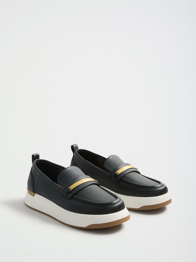 Lipsy Black Faux Leather Standard Fit Platform Chunky Casual Slip On Loafer Style Trainer - Image 2 of 5 Lipsy Black Faux Leather Standard Fit Platform Chunky Casual Slip On Loafer Style Trainer - Image 2 of 5