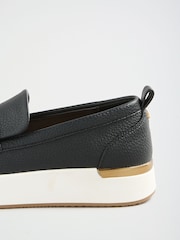 Lipsy Black Faux Leather Standard Fit Platform Chunky Casual Slip On Loafer Style Trainer - Image 3 of 5