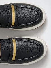 Lipsy Black Faux Leather Standard Fit Platform Chunky Casual Slip On Loafer Style Trainer - Image 4 of 5