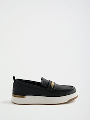 Lipsy Black Faux Leather Standard Fit Platform Chunky Casual Slip On Loafer Style Trainer - Image 5 of 5