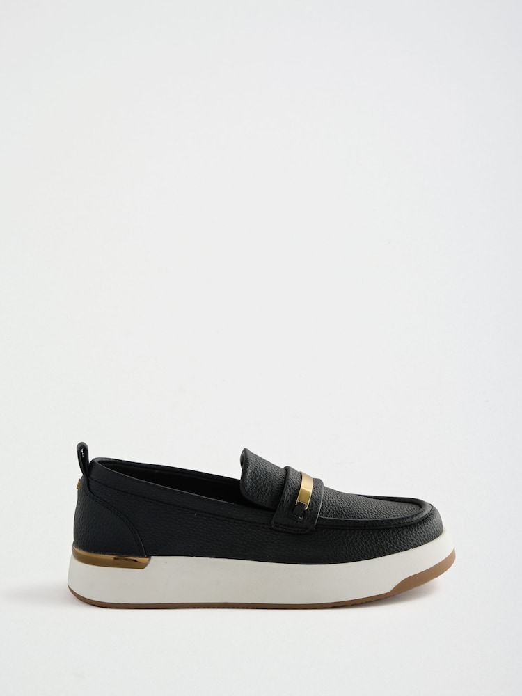 Lipsy Black Faux Leather Standard Fit Platform Chunky Casual Slip On Loafer Style Trainer - Image 5 of 5 Lipsy Black Faux Leather Standard Fit Platform Chunky Casual Slip On Loafer Style Trainer - Image 5 of 5