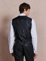 Navy Regular Fit Tuxedo Patterned Textured Suit Waistcoat - Image 3 of 5