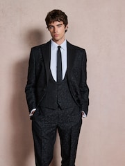 Navy Regular Fit Tuxedo Patterned Textured Suit Waistcoat - Image 5 of 5