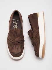 Lipsy Chocolate Brown Faux Suede Standard Fit Platform Chunky Casual Slip On Loafer Style Trainer - Image 1 of 5