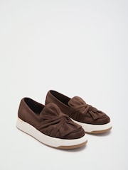 Lipsy Chocolate Brown Faux Suede Standard Fit Platform Chunky Casual Slip On Loafer Style Trainer - Image 2 of 5