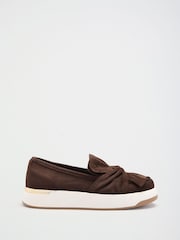Lipsy Chocolate Brown Faux Suede Standard Fit Platform Chunky Casual Slip On Loafer Style Trainer - Image 3 of 5