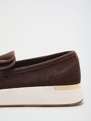 Lipsy Chocolate Brown Faux Suede Standard Fit Platform Chunky Casual Slip On Loafer Style Trainer - Image 5 of 5