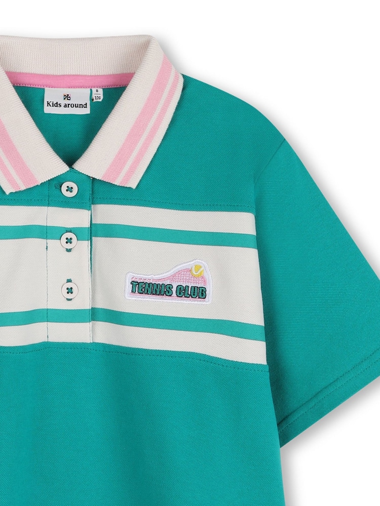 Kids Around Green Tennis Club Colourblock Short Sleeve Polo Shirt - Image 4 of 4