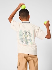 Kids Around Cream Tennis Club Back Print Graphic Short Sleeve Polo Shirt - Image 2 of 5