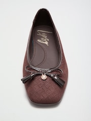 Lipsy Chocolate Brown Weave Standard Fit Square Toe Tassle Detail Ballerinas - Image 1 of 7