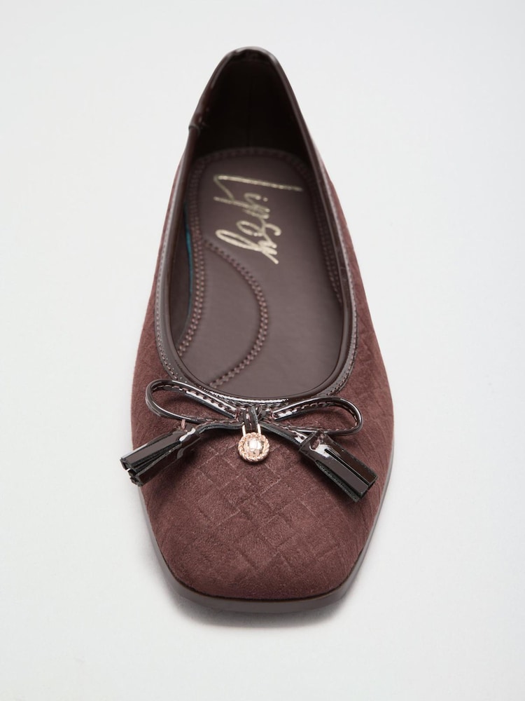 Lipsy Chocolate Brown Weave Standard Fit Square Toe Tassle Detail Ballerinas - Image 1 of 7