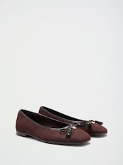 Lipsy Chocolate Brown Weave Standard Fit Square Toe Tassle Detail Ballerinas - Image 4 of 7