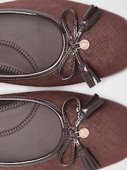Lipsy Chocolate Brown Weave Standard Fit Square Toe Tassle Detail Ballerinas - Image 7 of 7