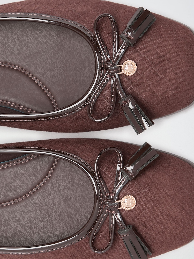 Lipsy Chocolate Brown Weave Standard Fit Square Toe Tassle Detail Ballerinas - Image 7 of 7
