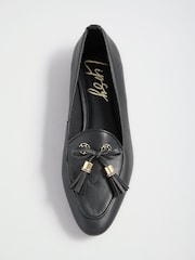 Lipsy Black Faux Leather Tassel Bow Hardware Trim Slipper Loafers - Image 1 of 5