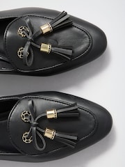 Lipsy Black Faux Leather Tassel Bow Hardware Trim Slipper Loafers - Image 5 of 5