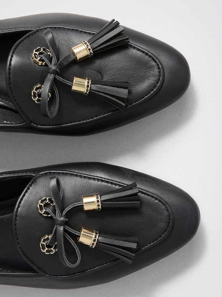 Lipsy Black Faux Leather Tassel Bow Hardware Trim Slipper Loafers - Image 5 of 5 Lipsy Black Faux Leather Tassel Bow Hardware Trim Slipper Loafers - Image 5 of 5