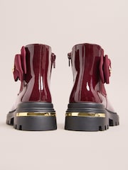 Lipsy Burgundy Red Black Patent Faux Leather  Bow Elasticated Heel Clip Ankle Chelsea Boots - Image 3 of 5
