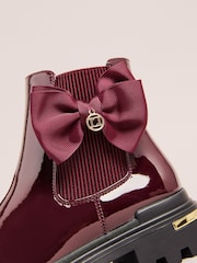 Lipsy Burgundy Red Black Patent Faux Leather  Bow Elasticated Heel Clip Ankle Chelsea Boots - Image 4 of 5