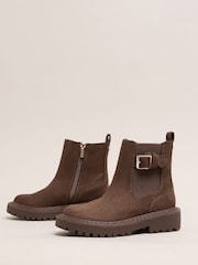 Lipsy Chocolate Brown Faux Suede Elasticated Gusset Buckle Chelsea Ankle Boots - Image 2 of 5