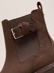 Lipsy Chocolate Brown Faux Suede Elasticated Gusset Buckle Chelsea Ankle Boots - Image 3 of 5