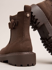 Lipsy Chocolate Brown Faux Suede Elasticated Gusset Buckle Chelsea Ankle Boots - Image 4 of 5
