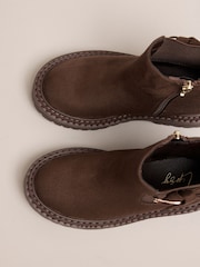 Lipsy Chocolate Brown Faux Suede Elasticated Gusset Buckle Chelsea Ankle Boots - Image 5 of 5