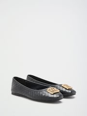 Lipsy Black Gold Branded Hardware Standard Fit Flat Workwear Ballerinas Shoe - Image 4 of 7