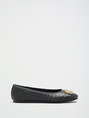 Lipsy Black Gold Branded Hardware Standard Fit Flat Workwear Ballerinas Shoe - Image 6 of 7